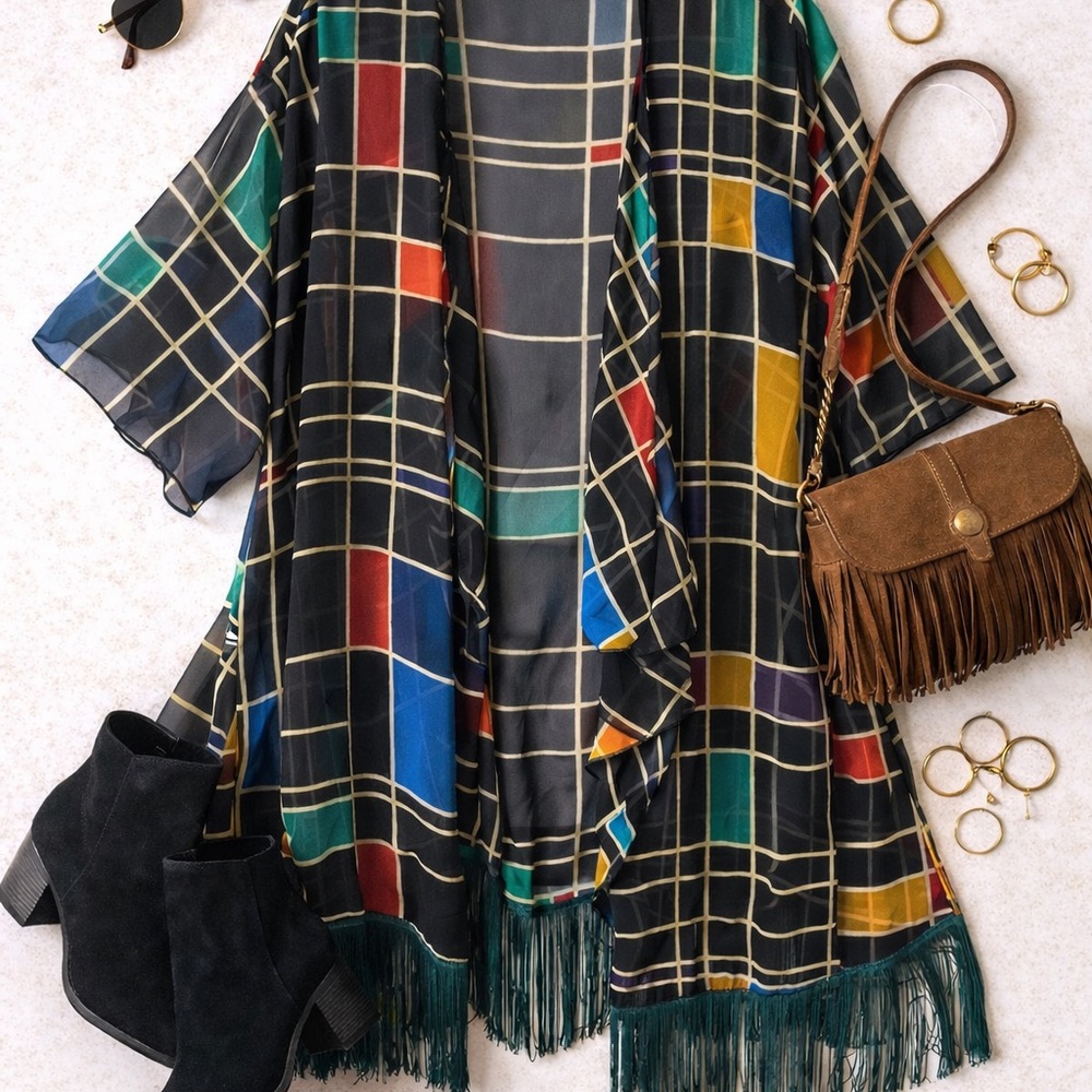 LuLaRoe Multicolor‎ Plaid Kimono Top